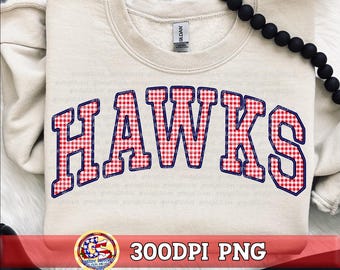 Hawks Gingham Faux Embroidery PNG Red Navy | Hancock Hawks PnG | Hancock County Schools PnG | Hawks PNG | Ginham Hawks PnG | Hawks Gingham