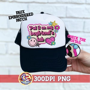 Póngalo en la pestaña de mi novio Parche bordado falso PnG / Parche de sombrero de camionero PnG / Parche de sombrero de camionero bordado falso / Parche de pestaña de novio PnG