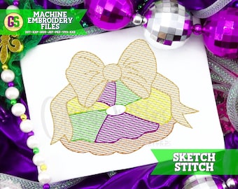 King Cake with Bow Sketch Machine Embroidery Design | Mardi Gras Embroidery | King Cake PES | King Cake DST | King Cake JeF | Mardi Gras Vp3
