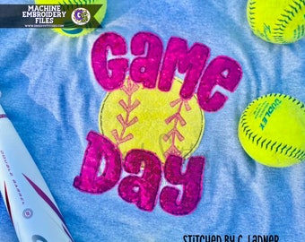 Baseball Softball Game Day Bean Stitch Machine Embroidery Design | Softball Embroidery Design | Baseball Embroidery Design | Game Day PES