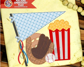 Baseball Glove Pennant Popcorn Bean Stitch Machine Embroidery Design | Softball Embroidery | Baseball Embroidery Softball PES | Baseball PES