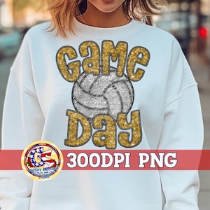 Volleyball Game Day Gold Faux Embroidery Sequins PNG | Volleyball | Faux Embroidery Volleyball PnG | Volleyball PNG | Faux Sequins PnG