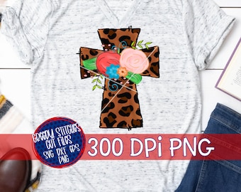 イースター PnG | 花柄ヒョウ柄十字架 PNG 昇華。イースター PnG | イースター PnG 印刷可能 | 祝福された PnG | 十字架 PnG | インスタント ダウンロード PNG