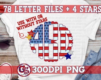 4. Juli Monogramm PNG | Americana Flagge ausgebogtes Monogramm Set PnG | Unabhängigkeitstag PnG | Vaterländisches PnG | Amerika PnG |Sofort Download