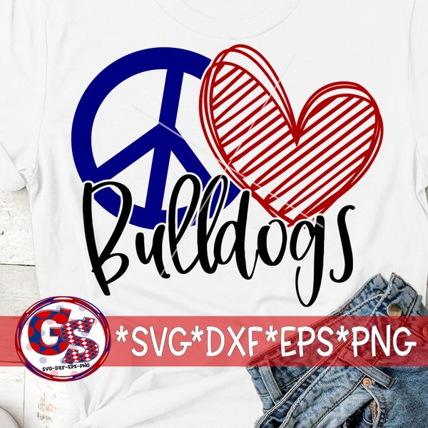 Bulldogs SvG | Peace Love Bulldogs svg dxf eps png. Peace Love Bulldogs SvG | Bulldogs SvG | Peace Love SvG | Instant Download Cut File