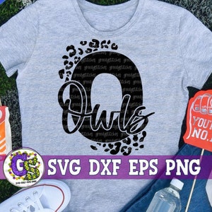 Hiboux O imprimé léopard svg dxf eps png. Allez les chouettes SvG | DxF hiboux | Hiboux PNG | Mascotte de hiboux SvG | Hiboux School Spirit DxF Téléchargement instantané Couper le fichier