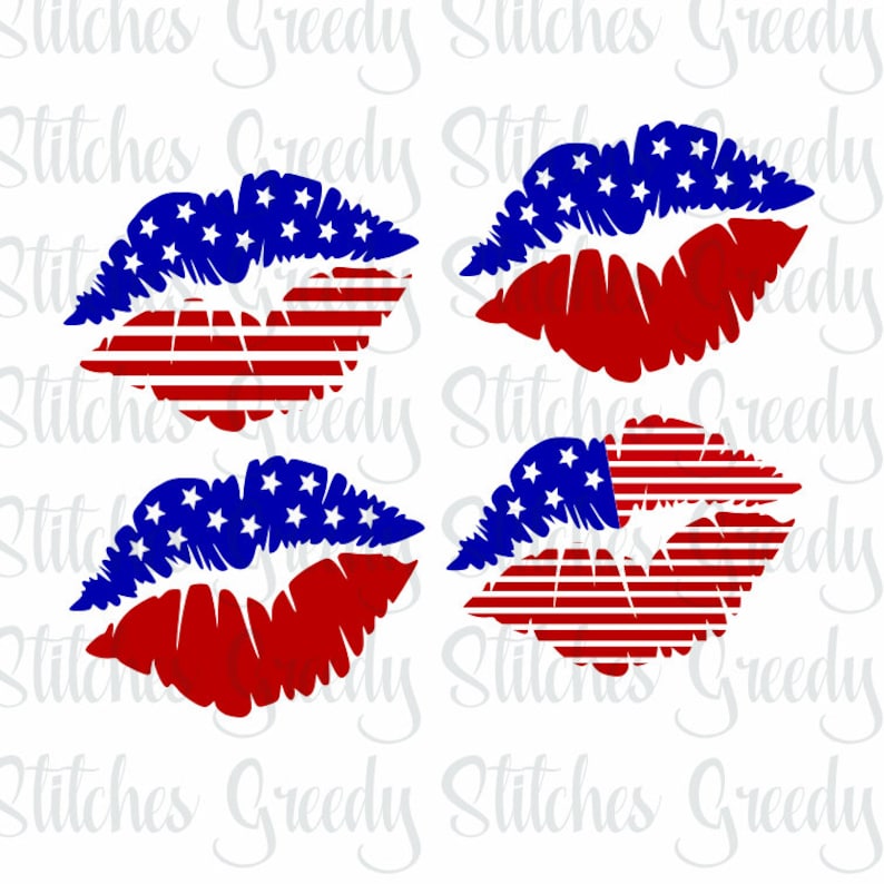 July 4th Lips SvG American Flag Lips Set of 4 svg dxf eps | Etsy