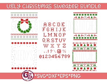 Ugly Christmas Sweater Template Bundle svg, dxf, eps, png. Christmas DxF | Instant Download Cut Files. Christmas DxF | Ugly Sweater SvG