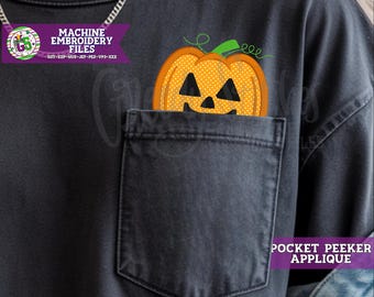 Jack O Lantern Applique Pocket Peaker Machine Embroidery Applique | Halloween DST | Jack O Lantern Pocket Embroidery DsT | Halloween PeS
