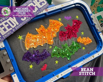 Bats Bean Stitch Applique Machine Embroidery | Halloween DST | Bean Stitch Bats PeS | Bats DsT | Halloween Bats DsT | Bats DsT | Bats HuS