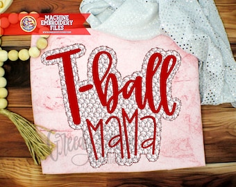 T-ball Mama Double Applique Bean Stitch Machine Embroidery Design | T Ball Embroidery Design | T Ball Mama Embroidery Design | T-ball Mama