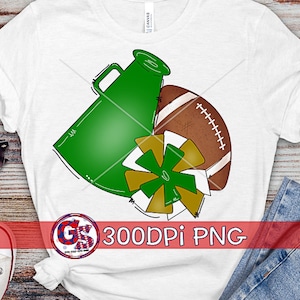 Football Megaphone Pom Pom Green and Gold PNG Sublimation | Football PnG | Homecoming PnG | Cheer PnG | Football PNG | Instant Download