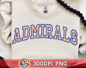 Admirals Gingham Faux Embroidery PNG Orange Royal | Gulfport Admirals PnG | Admirals PnG | Gulfport Mississippi PnG | Gulfport Admirals PnG