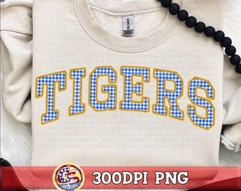 Tigers Gingham Faux Embroidery PNG Yellow Royal | The Bay PnG | Bay Saint Louis Waveland PnG | Gingham Tigers PnG | Gingham Bay Tigers PnG