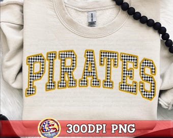 Pirates Gingham Faux Embroidery PnG | Crandall Pirates PnG | Crandall Texas Pirates PnG | Pirates PnG | Trendy Pirates PnG | Gingham Pirates
