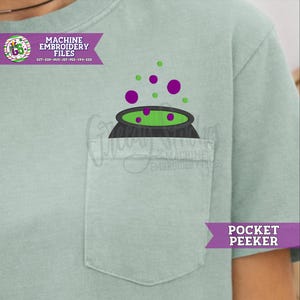Bubbling Cauldron Pocket Peaker Machine Embroidery Applique | Halloween DST | Cauldron Pocket Embroidery | Cauldron DsT | Halloween PeS