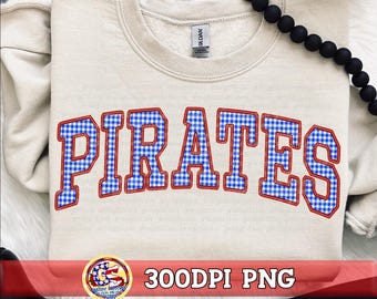 Pirates Gingham Faux Embroidery PnG Royal Blue Red | Pass Pirates PnG | Pirates PNG | Gingham Pirates PnG | Pass Christian Pirates PnG