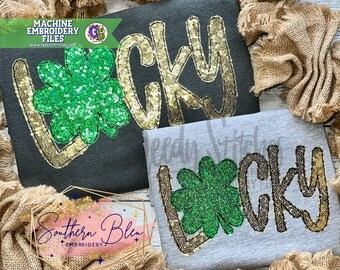 Lucky Clover Bean Stitch Applique Machine Embroidery Design | St. Patrick's Day Embroidery Design | Shamrock Embroidery Design | Lucky PES