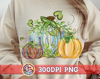 Hand Painted Pumpkin Trio PNG | Autumn Fall Design (Digital Download)