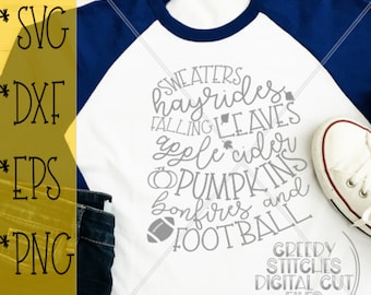 Sweaters, Hayrides, Falling Leaves, Apple Cider, Pumpkins, Bonfires, & Football svg dxf eps png. Fall SVG Fall DxF Instant Download Cut File