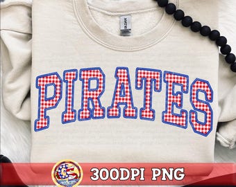 Pirates Gingham Faux Embroidery PnG Red Royal | Pass Pirates PnG | Pirates PNG | Gingham Pirates PnG | Pass Christian Pirates PnG
