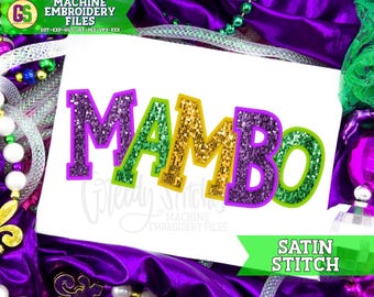 Mambo Varsity Satin Stitch Applique Machine Embroidery Design | Mardi Gras Embroidery Design | Mardi Gras Embroidery | Mardi Gras Mambo PES