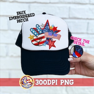 July 4th Peace Sign & Stars Faux Embroidered Patch PnG | Trucker Hat Patch PnG | Faux Embroider Trucker Hat Patch | Patriotic Patch PnG File