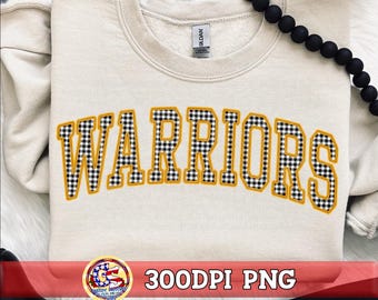 Warriors Gingham Faux Embroidery PnG Black Yellow  | d'Iberville School PnG | d'Iberville High Warriors PNG | Gingham Warriors PNG | Gingham