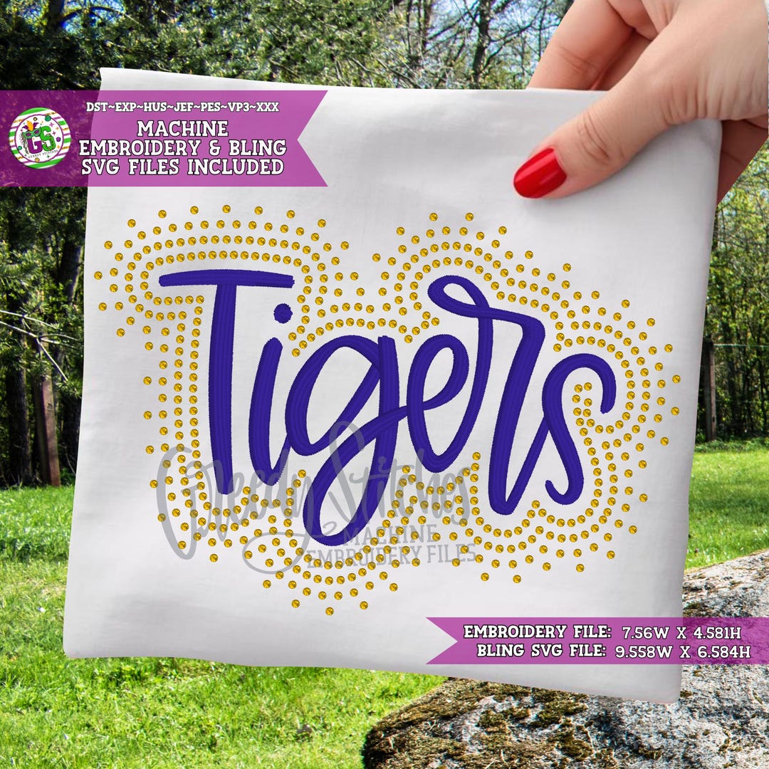 Tigers Script Rhinestone Machine Embroidery SVG | Rhinestone Embroidery ...
