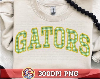 Gators Gingham Faux Embroidery PNG Green Yellow | Gators PnG | Gators PnG | Trendy Gators Mascot PnG |  Gators PnG | Gingham Gators PnG