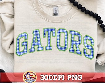 Gators Gingham Faux Embroidery PNG Royal Green | Gators PnG | Gators PnG | Trendy Gators Mascot PnG |  Gators PnG | Gingham Gators PnG