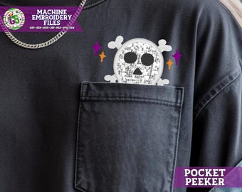 Skull and Crossbones Applique Pocket Peaker Machine Embroidery Applique | Halloween DST | Skull Pocket Embroidery | Skull DsT Halloween PeS