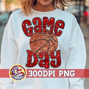 Basketball Game Day Red Faux Sequin Embroidery PnG Sublimation | Faux Sequins Basketball PnG | Faux Sequin Game Day Png | Faux Embroidery