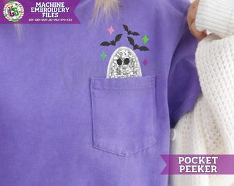 Judging Ghost Applique Pocket Peaker Machine Embroidery Applique | Halloween DST | Ghost Pocket Embroidery | Ghost DsT | Halloween PeS