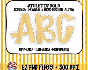 Ribbons Pearls Seersucker PnG - Athletic Gold | Pearls Ribbon Alpha PnG | Ribbon Pearls Alpha Set | Pearls Alpha PnG | Seersucker Alpha PnG