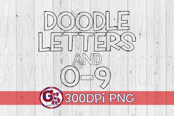Download Hand Drawn Doodle Letters Numbers 0 9 Png Upper Case Doodle Etsy
