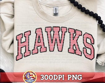 Hawks Gingham Faux Embroidery PNG Black Red | Harrison Central PnG | Harrison Central Hawks PnG | Gingham Hawks PNG | Gingham HC Hawks PnG