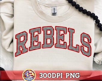 Rebels Gingham Faux Embroidery PNG Black Red | Harrison Central PnG | Harrison Central Rebels PnG | Gingham Rebels PNG | Gingham HC Rebels