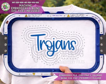 Trojans Script Rhinestone Machine Embroidery SVG | Rhinestone Embroidery DsT | Trojans PeS | Rhinestone & Embroidery | Trojans Bling SvG