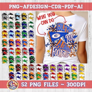 Spirit Pennants & Poms Bundle PNG PdF CdR Af Design Ai | Homecoming PnG Bundle | Football PnG | 52 Pennants Bundle PnG | School Spirit PnG