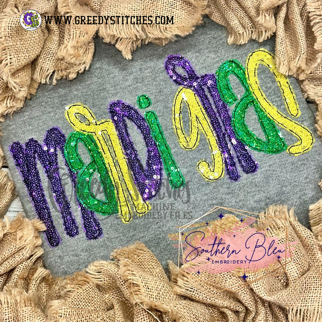 Mardi Gras Bean Stitch Applique Machine Embroidery Design | Mardi Gras ...