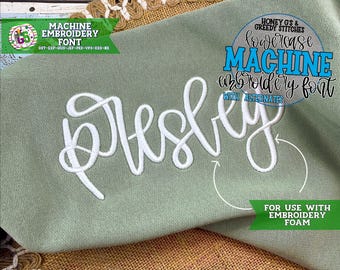 Fuente Presley de bordado a máquina en minúsculas con relieve - 5 tamaños Fuente Presley BX Fuente de bordado a mano Fuente PeS / Fuente de bordado con relieve