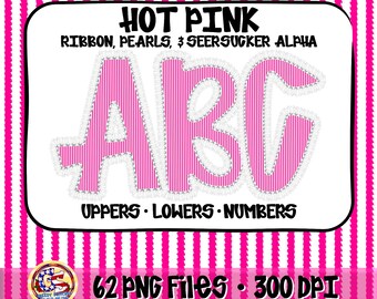 Ribbons Pearls Seersucker PnG - Hot Pink | Pearls Ribbon Alpha PnG | Ribbon Pearls Alpha Set | Pearls Alpha PnG | Seersucker Alpha PnG
