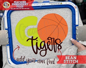 Go Basketball Bean Stitch Machine Embroidery Design | Basketball Embroidery | Basketball Embroidery | Game Day PES | Basketball DsT HuS JeF