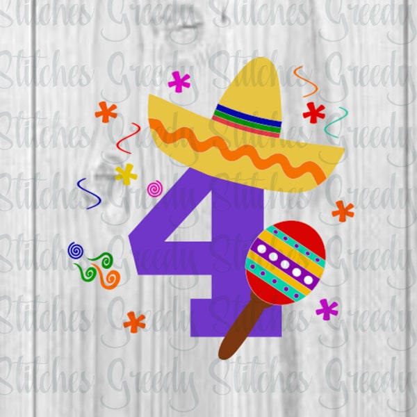 Fiesta | Fourth Birthday SvG | 4th Birthday Fiesta svg, dxf, eps, wmf, png. Birthday SVG | Fiesta SVG | Cinco de Mayo SVG | Cut File