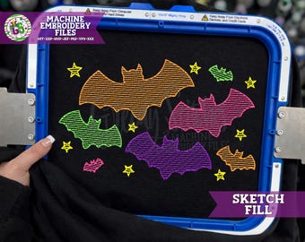 Bats Sketch Machine Embroidery  | Halloween DST | Sketchy Bats PeS | Bats DsT | Halloween Bats DsT | Sketch Stitch Bats DsT | Bats Sketch