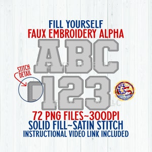 DIY Faux Embroidery Varsity Alpha & Number Pack PNG | Faux Stitched Alpha PnG | Faux Embroidered Alpha | Fill Yourself Varsity Alpha PnG