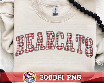 Bearcats Gingham Faux Embroidery PNG Maroon Grey | Long Beach PnG | Long Beach Mississippi PnG | Long Beach Bearcats PNG | Bearcats Gingham