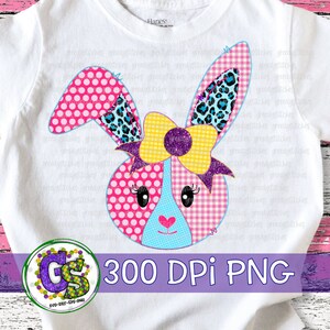 Faux Applique Rabbit PNG for Sublimation. Patchwork Easter Bunny PnG | Applique Rabbit PnG | Bunny PnG | Happy Easter PnG | Instant Download