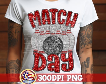 Bowling Match Day Red Faux Embroidery Sequins PNG | Bowling PnG | Faux Sequins Bowling PnG | Bowling Ball PNG | Faux Embroidery Bowling Game